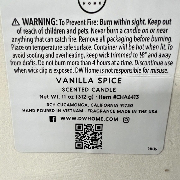 DW Home Fine Quality No. 04 Vanilla Spice Candle 11 oz in Gift Box Holiday Scent - Picture 4 of 4